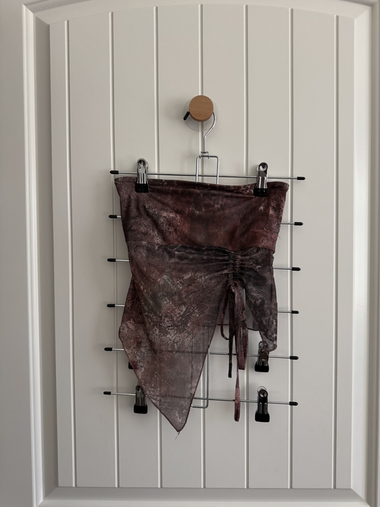 Edikted Tops - Edikted Sheer Ruched Asymmetrical Shirt in Mauve Brown